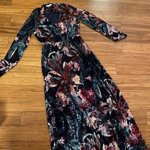 Velvet long sleeve maxi dress in floral